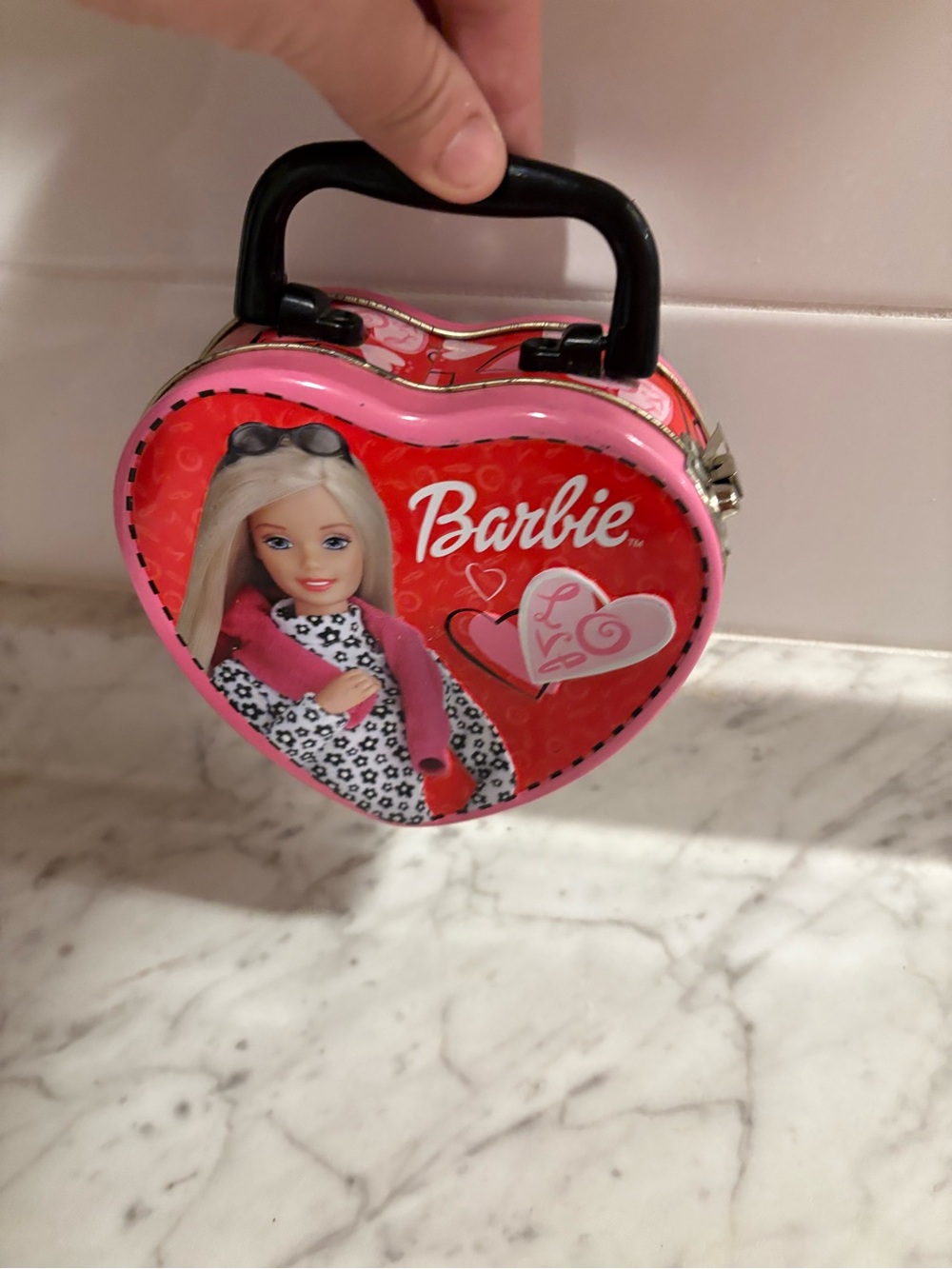Vintage Barbie Heart-Shaped Tin - Pink and Red